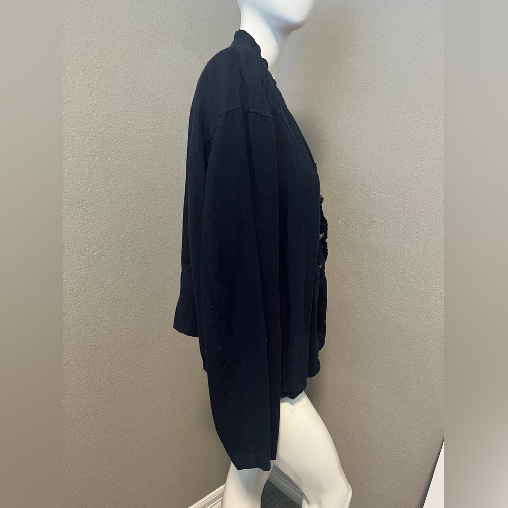 Maurices Plus Women’s Navy Blue Open Front Ruffle Long Roll Tab S Blazer Size 3 - Picture 2 of 13